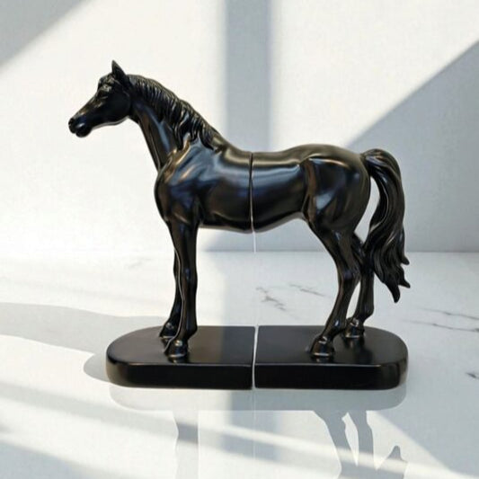 Decorative Horse Bookends - Black with Gold Accents