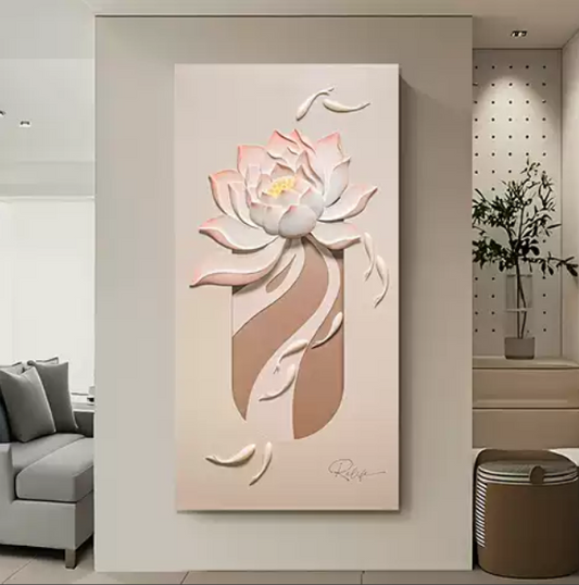 "Golden Harmony" 3D Vertical Lotus Wall Art with Integrated LED Light