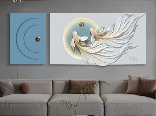 "Golden Koi Harmony" 3D Paired Wall Art with Integrated LED Light