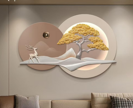 "Golden Serenity" Circular 3D Wall Art with Integrated LED Light