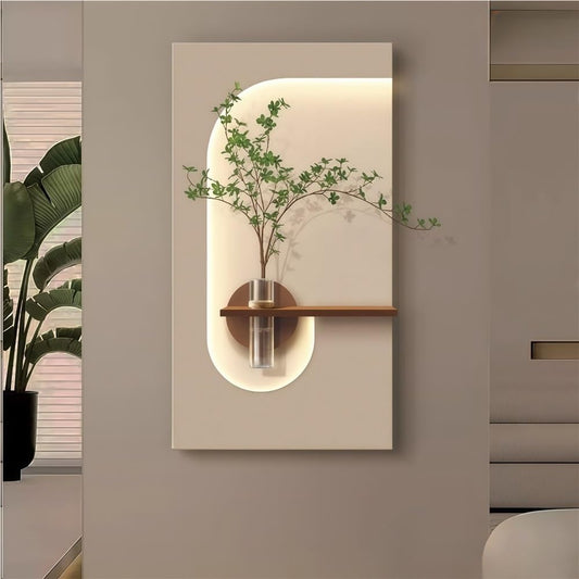 Zen Curve - Modern Illuminated Wall Art with Planter & Organic Shelf