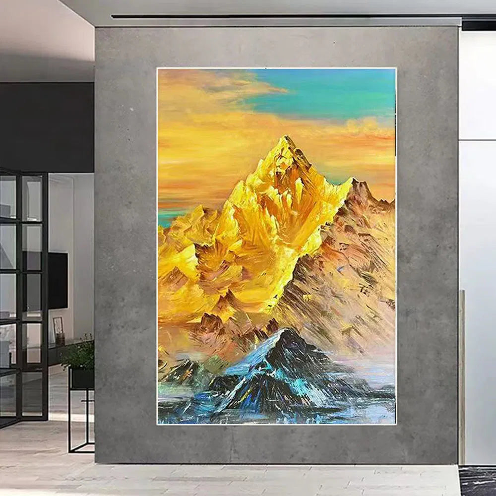 Golden Summit 3D Textured Handcrafted Landscape Painting
