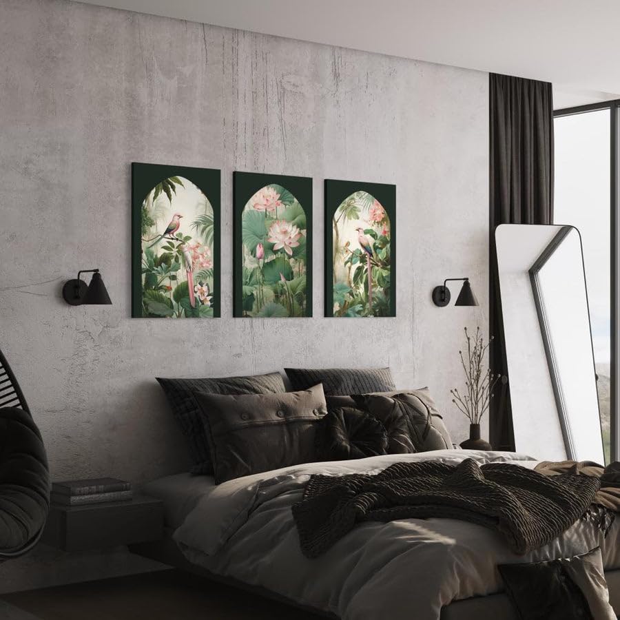 Premium Exotic Birds &amp; Lotus Floral Wall Art – Serene and Luxurious Statement Piece