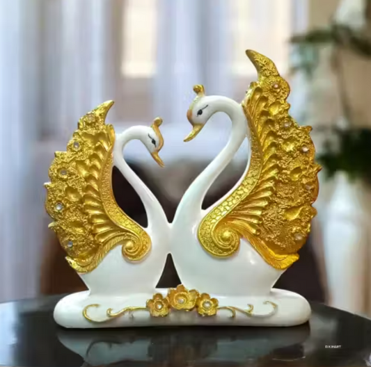 Elegant White Swans Sculpture with Gold Accents - Symbol of Love