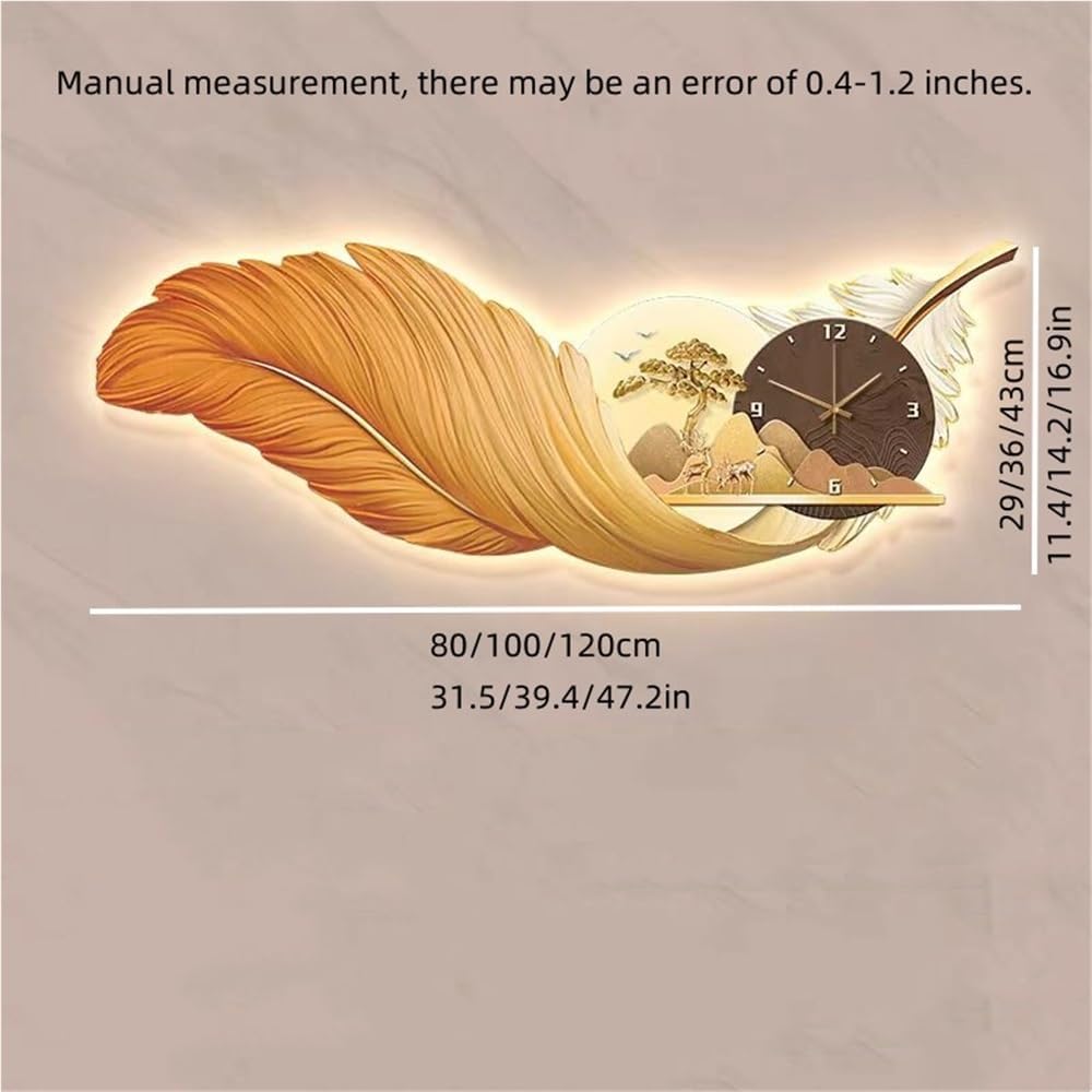 Feather Glow LED Wall Clock Art