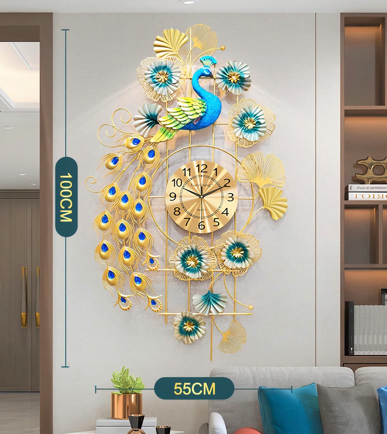 Premium Golden Peacock & Floral Wall Clock – Elegant and Modern Statement Piece