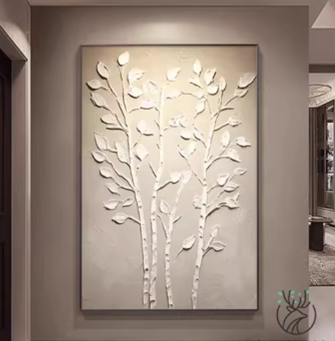 Birch Grove Serenity - 3D Textured Handcrafted Wall Painting