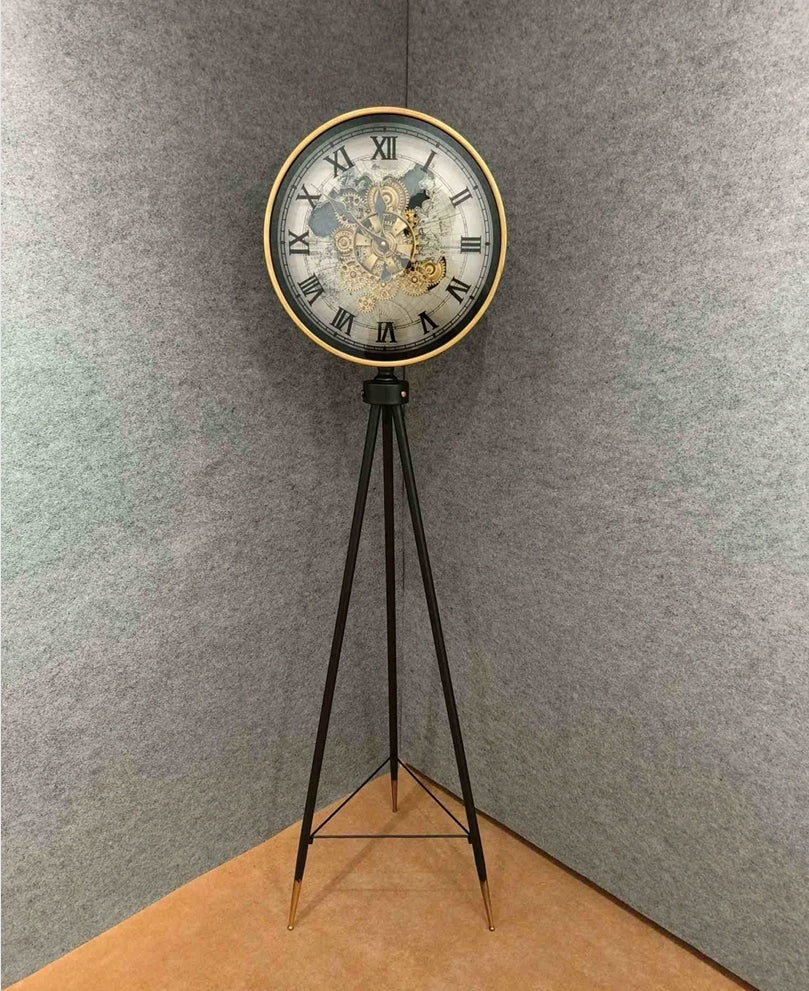 "Vintage Grandeur" Tripod Floor Clock with Exposed Gears