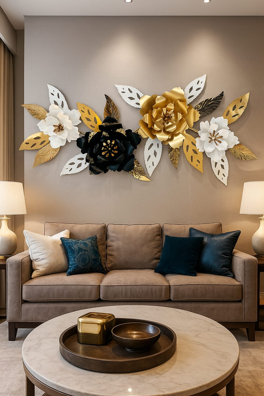 Opulent Floral Fusion: Metallic Wall Art