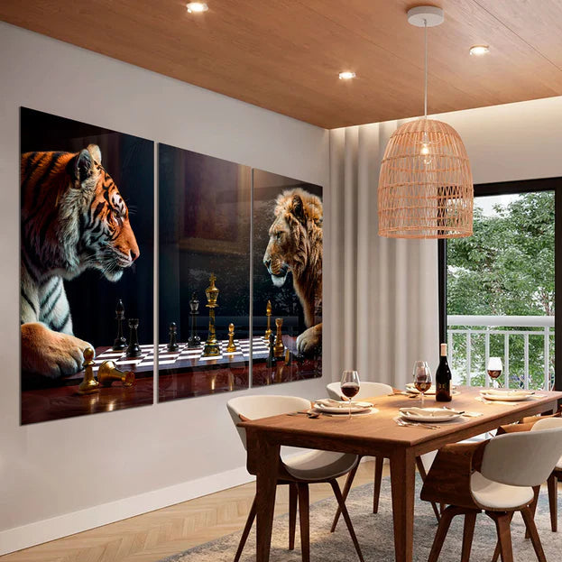 "Strategic Showdown: Lion vs. Tiger" 3-Piece Modern Art Set