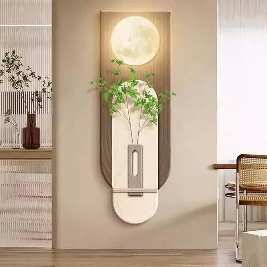Celestial Grove - Illuminated Modern Wall Art with Lunar & Botanical Elements