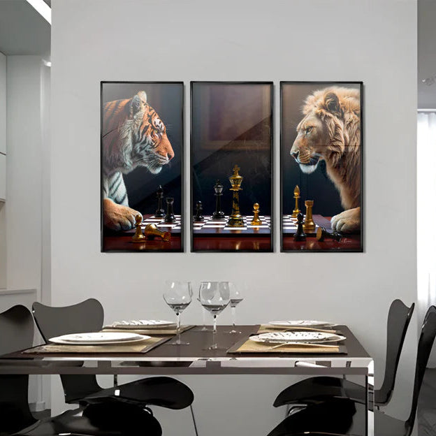 "Strategic Showdown: Lion vs. Tiger" 3-Piece Modern Art Set