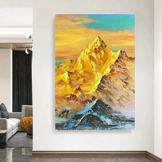 Golden Summit 3D Textured Handcrafted Landscape Painting