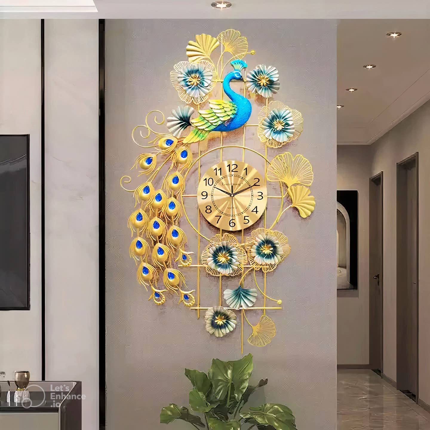 Premium Golden Peacock & Floral Wall Clock – Elegant and Modern Statement Piece