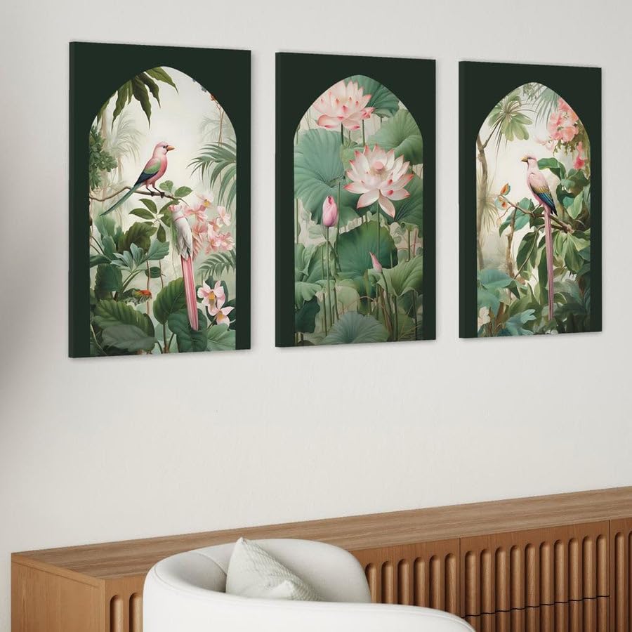 Premium Exotic Birds &amp; Lotus Floral Wall Art – Serene and Luxurious Statement Piece