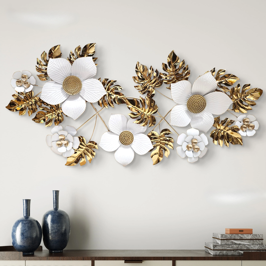 Luxe Floral Cascade: Metallic Wall Art