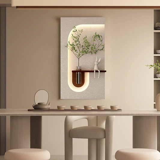 Serene Glow - Modern Illuminated Wall Art with Planter & Figurine