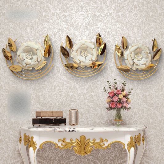 Elegant Rose Trio: Metallic Floral Wall Art