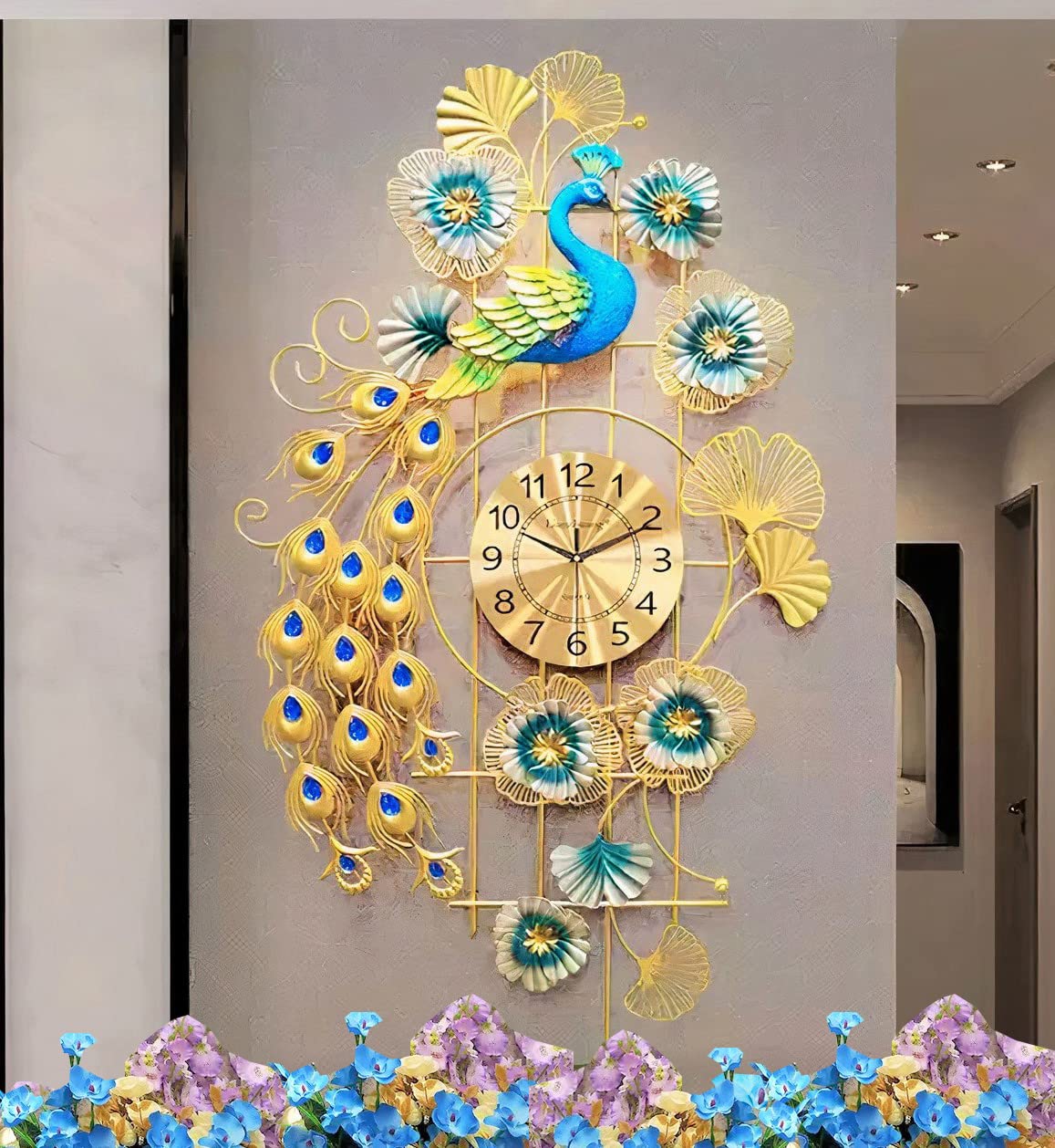 Premium Golden Peacock & Floral Wall Clock – Elegant and Modern Statement Piece