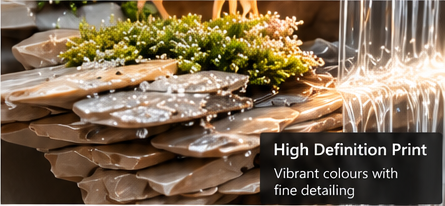 LED bonsai waterfall wall art with stone rockface, brass shelf and LED ring pendants, 52 x 24 inch - detail view 4