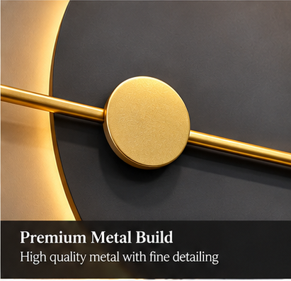 LED metal wall art with backlit charcoal disc, white sunburst texture and gold sphere, 150 x 70 cm - detail view 2