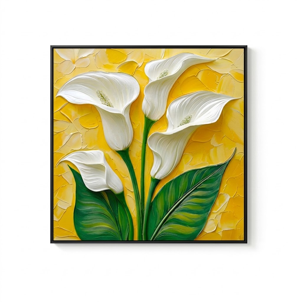 "Golden Lily Elegance" 3D Textured Leather Wall Art