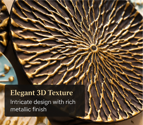 Multicolour mandala disc metal wall art in teal, blue, cream and gold, 121 x 60.5 cm - detail view 2