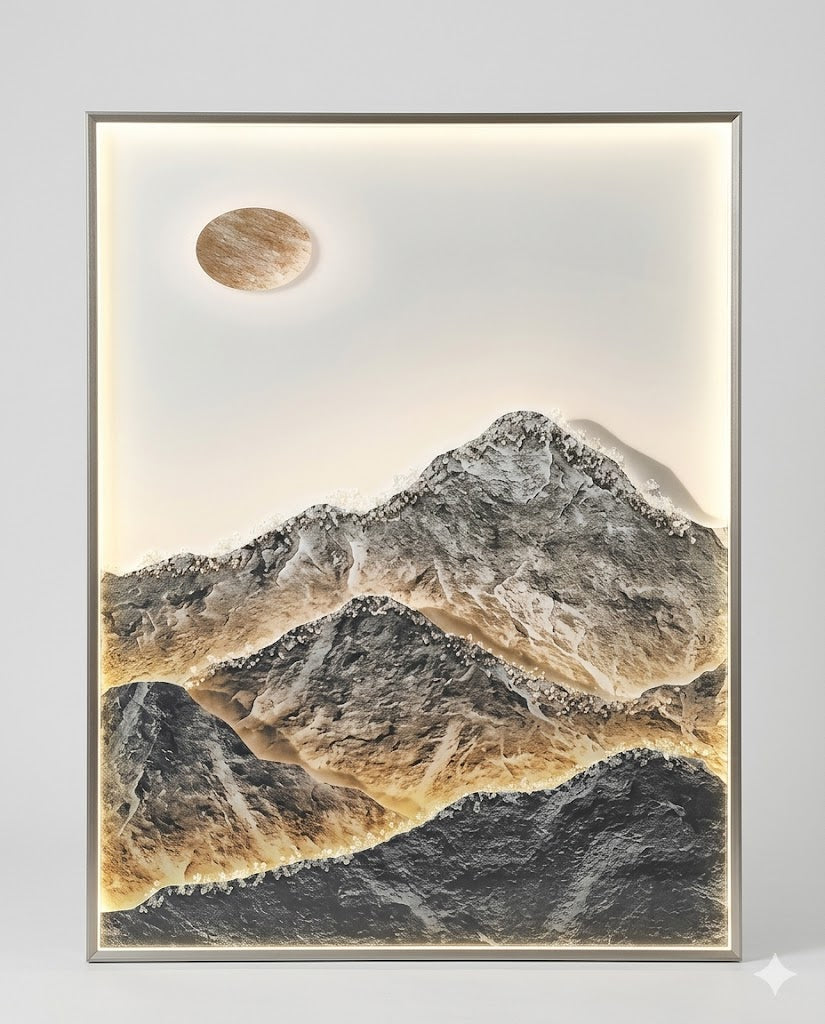 Celestial Peaks - Illuminated 3D Mountainscape Wall Art