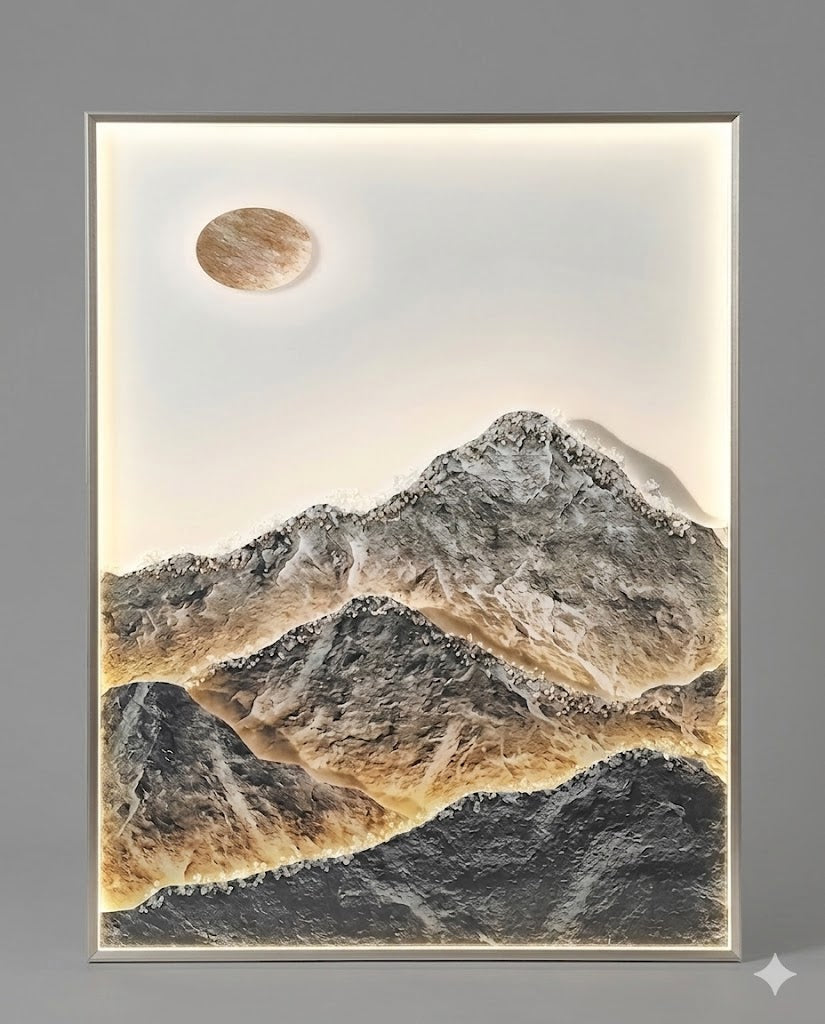 Celestial Peaks - Illuminated 3D Mountainscape Wall Art