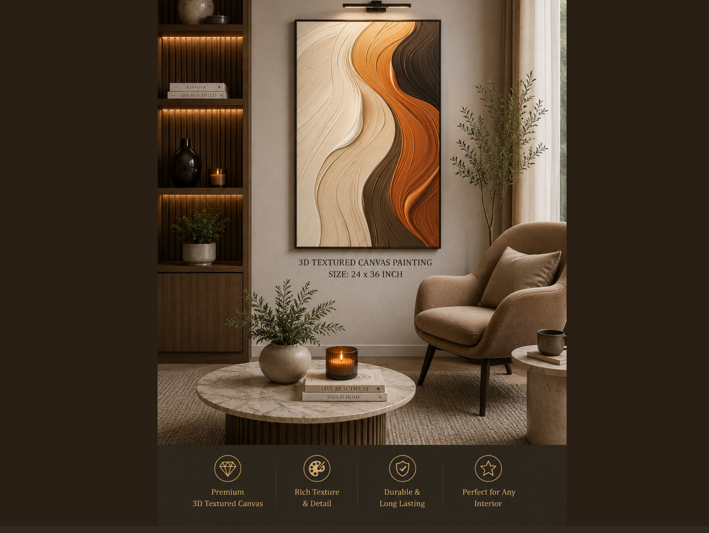 Copper Cascade – 3D Textured Abstract Wall Art