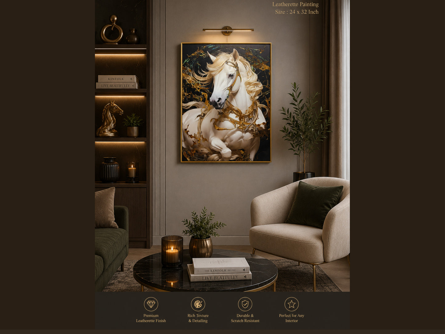 Stallion Majesty – Leatherette Gold-Foil Horse Wall Art