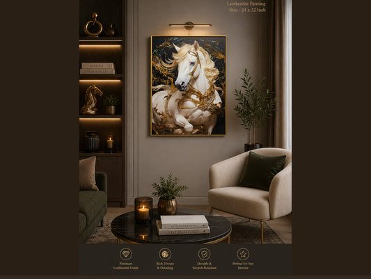 Stallion Majesty – Leatherette Gold-Foil Horse Wall Art