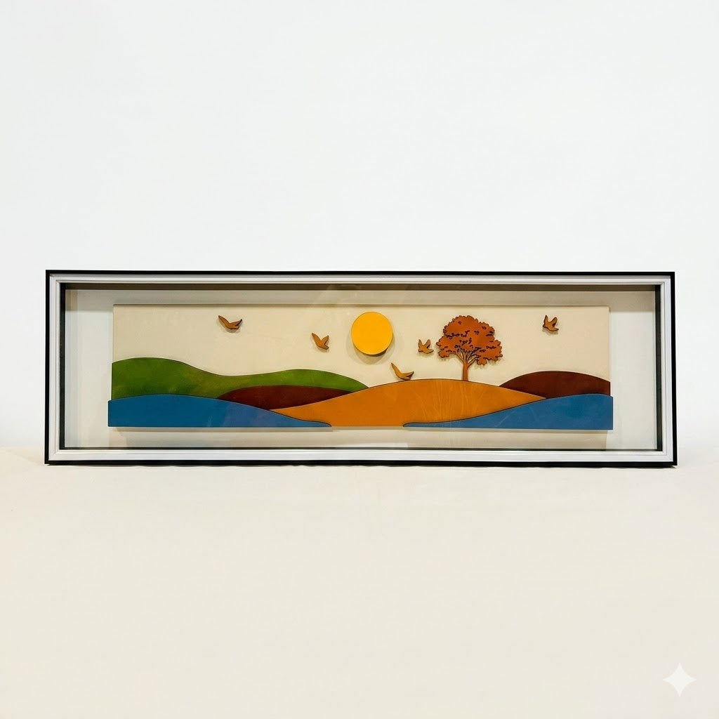 Horizon Harmony Abstract Landscape – Grand 3D Panoramic Glass Frame