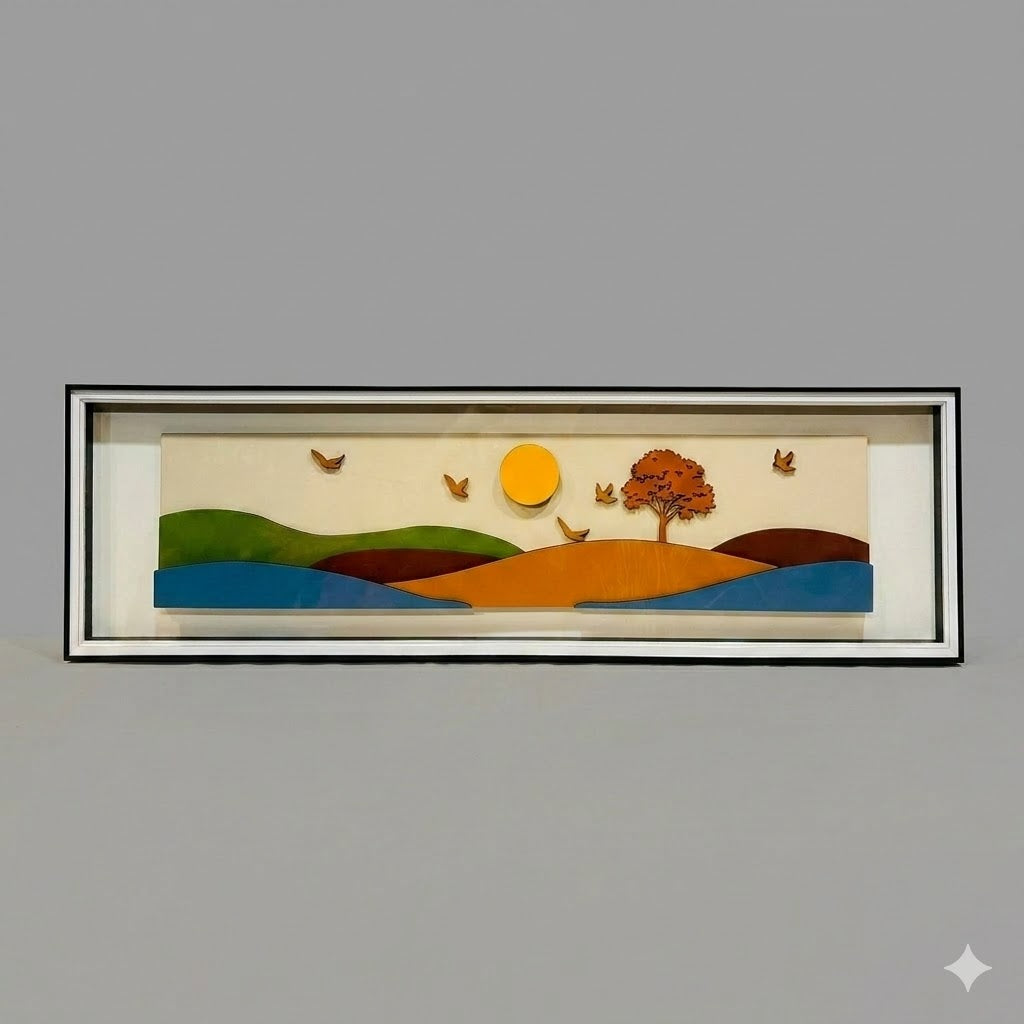 Horizon Harmony Abstract Landscape – Grand 3D Panoramic Glass Frame