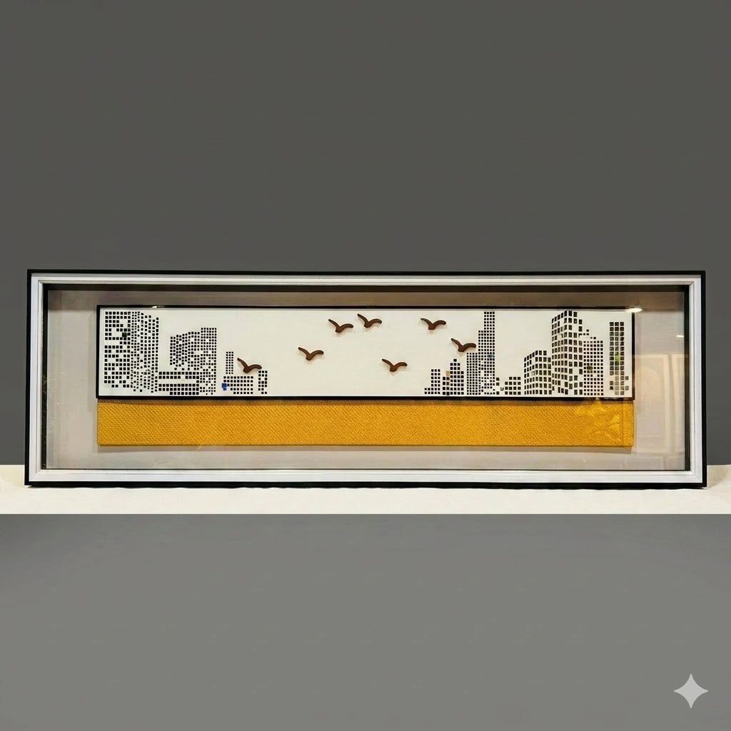 Urban Pulse Panoramic 3D Art – Modern Cityscape Glass Frame - view 2