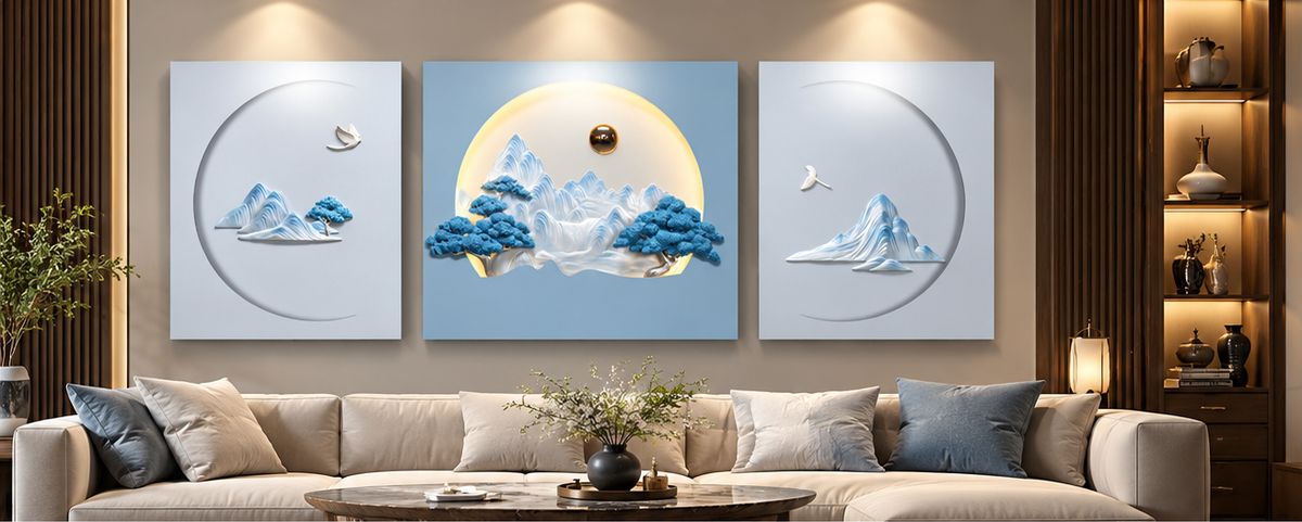 "Lunar Peaks" 3D Triptych Wall Art with Integrated LED Light