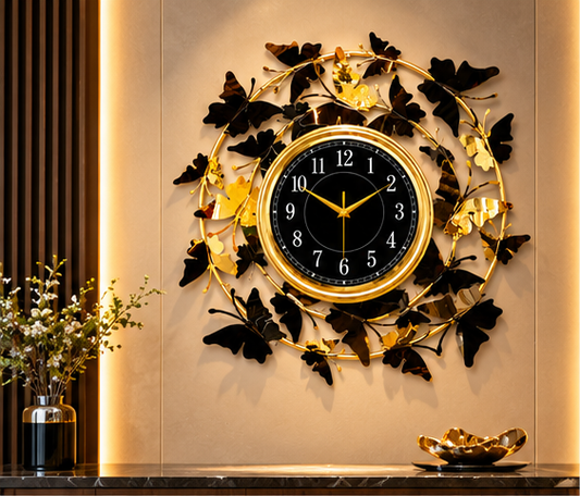 Black & Gold Butterfly Ring Metal Wall Clock 20 x 20 Inch