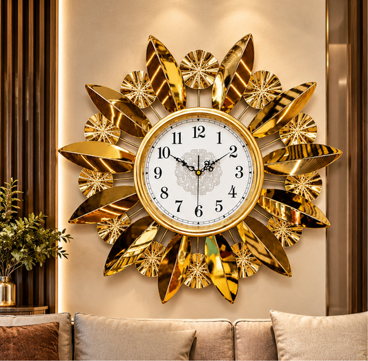 Golden Sunflower Petal Metal Wall Clock 23 x 23 Inch