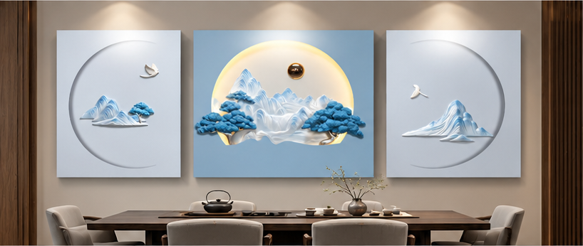 "Lunar Peaks" 3D Triptych Wall Art with Integrated LED Light