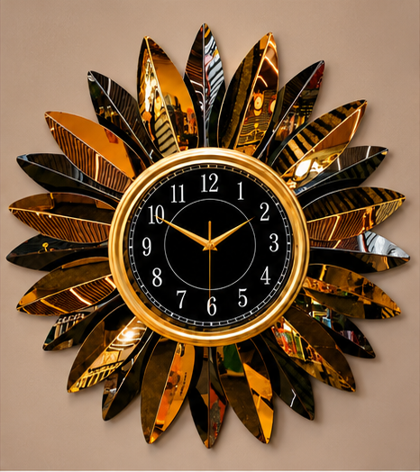 Black & Gold Sunburst Petal Metal Wall Clock 23 x 23 Inch