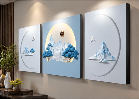 "Lunar Peaks" 3D Triptych Wall Art with Integrated LED Light
