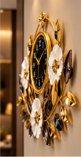 White Blossom & Leaf Metal Wall Clock