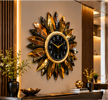 Black & Gold Sunburst Petal Metal Wall Clock 23 x 23 Inch