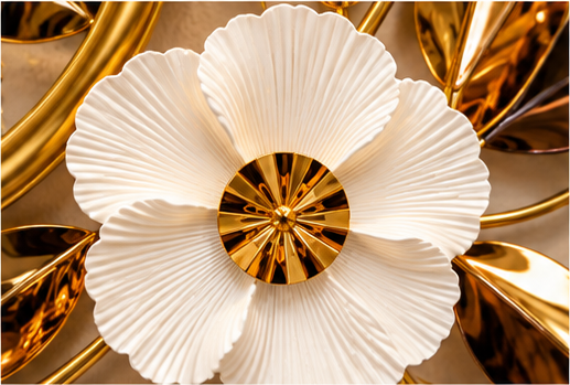 White Blossom & Leaf Metal Wall Clock