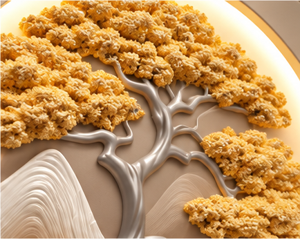 "Golden Serenity" Circular 3D Wall Art with Integrated LED Light