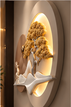 "Golden Serenity" Circular 3D Wall Art with Integrated LED Light