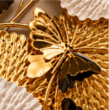 Butterfly & Lotus Disc Metal Wall Clock 21 x 40.5 Inch