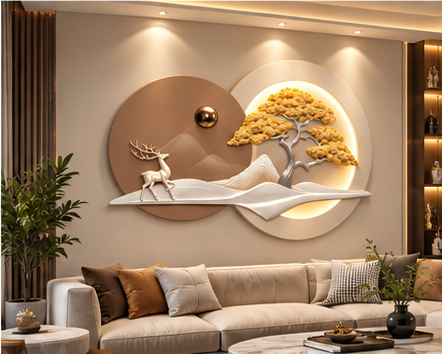 "Golden Serenity" Circular 3D Wall Art with Integrated LED Light