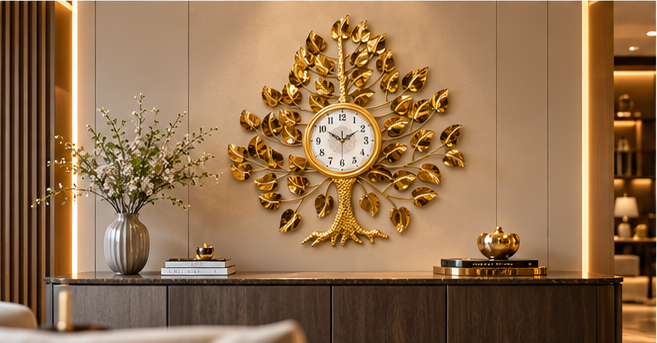 Golden Tree of Life Metal Wall Clock 36 x 33 Inch