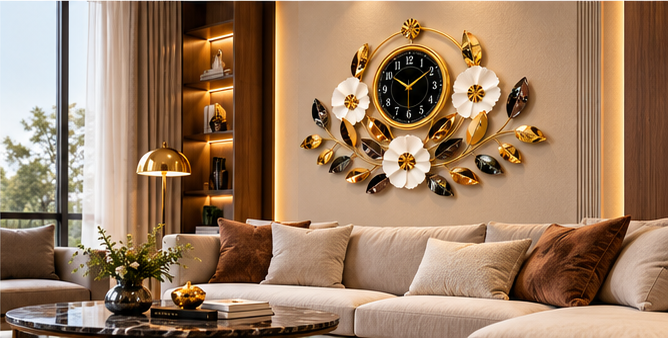 White Blossom & Leaf Metal Wall Clock